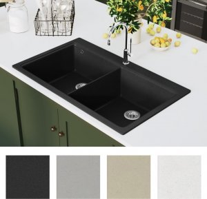 Zlewozmywak vidaXL  kuchenny, granitowy, dwukomorowy, czarny 3