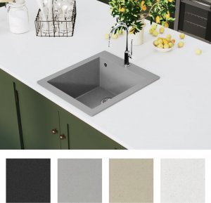 Zlewozmywak vidaXL Granitowy  jednokomorowy, nasadowy, szary 3