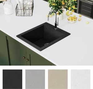 Zlewozmywak vidaXL Granitowy  jednokomorowy, nasadowy, czarny 3