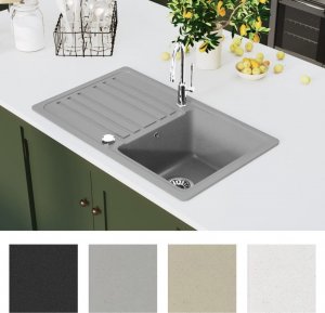 Zlewozmywak vidaXL Granitowy, jednokomorowy, szary  z ociekaczem 3