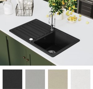 Zlewozmywak vidaXL Granitowy, jednokomorowy, czarny  z ociekaczem 3