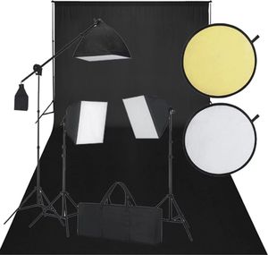 Zestaw studyjny vidaXL Zestaw do studio: czarne tło, 3 lampy światła ciągłego i blenda 1