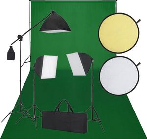 Zestaw studyjny vidaXL Zestaw do studio: zielone tło, 3 lampy światła ciągłego i blenda 1