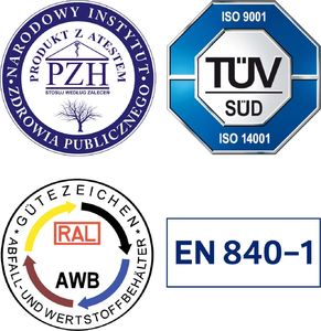 Europlast Pojemnik kubeł na odpady i śmieci ATESTY Austria - czerwony 240L 2