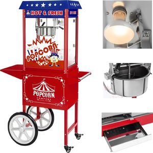 Royal Catering Mobilna maszyna do popcornu z wózkiem na kółkach TEFLON 1600W 1