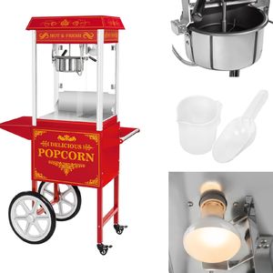 Royal Catering Profesjonalna wydajna maszyna do popcornu mobilna na wózku 230V 1.6kW czerwona 1
