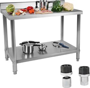 Royal Catering Stół do kuchni blat roboczy ze stali nierdzewnej z rantem i dolną półką 100x60cm 1
