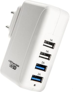 Ładowarka InLine 4x USB do tabletów i smartfonów biały (31506W) 2