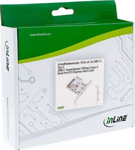 Kontroler InLine Kontroler hosta InLine USB 3.1, PCIe x4, 2 portowy typ C + śledź low profile 2