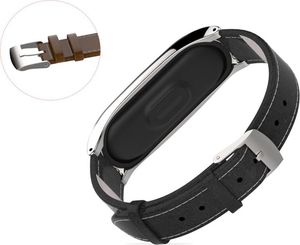 Pasek skórzany do Xiaomi Mi Band 3/4 - Black uniwersalny 6