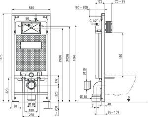 Zestaw podtynkowy Deante wisząca bezkołnierzowa Peonia Zero New + deska + stelaż + przycisk Slim Nero (CDEN6ZPW) 2