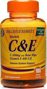 Holland & Barrett Holland & Barrett Produkt Wegański Witaminy C i E 500 mg 100 Kapsułek Żelowych 1