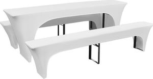 vidaXL 3 białe, rozciągliwe pokrowce na stół i ławki 220 x 70 x 80 cm 1