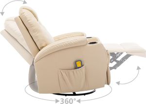 vidaXL Bujany fotel do masażu, kremowy, sztuczna skóra 8