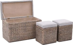 vidaXL Ławka z 2 pufami, zestaw wypleciony z trawy morskiej, szary 3