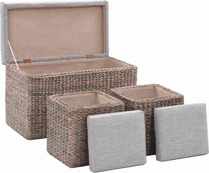 vidaXL Ławka z 2 pufami, zestaw wypleciony z trawy morskiej, szary 4