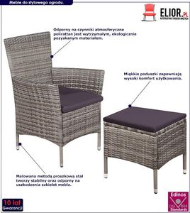 Elior Fotel ogrodowy z podnóżkiem Felnar - szary 2