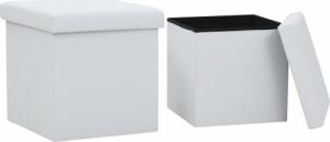 vidaXL Składane stołki ze schowkiem, 2 szt., białe, sztuczna skóra 1