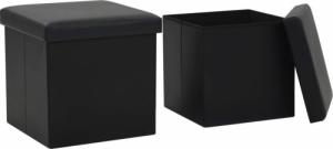 vidaXL Składane stołki ze schowkiem, 2 szt., czarne, sztuczna skóra 1