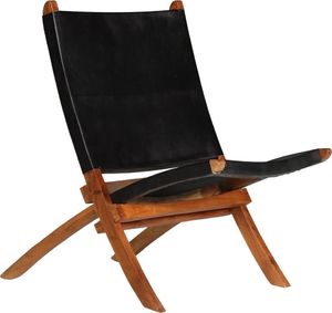 vidaXL Krzesło składane, czarne, skóra naturalna 1