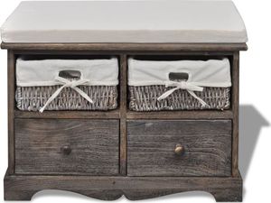 vidaXL Ławka drewniana z 4 szufladami oraz poduszką (brązowa) 2