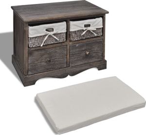 vidaXL Ławka drewniana z 4 szufladami oraz poduszką (brązowa) 3