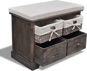 vidaXL Ławka drewniana z 4 szufladami oraz poduszką (brązowa) 4