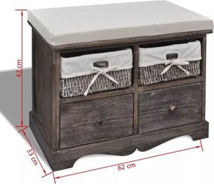 vidaXL Ławka drewniana z 4 szufladami oraz poduszką (brązowa) 7