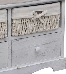 vidaXL Ławka drewniana z 2 szufladami, 2 koszami oraz poduszką, biała 3