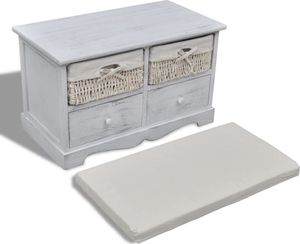 vidaXL Ławka drewniana z 2 szufladami, 2 koszami oraz poduszką, biała 5