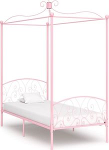vidaXL Rama łóżka z baldachimem, różowa, metalowa, 90 x 200 cm 1