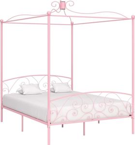 vidaXL Rama łóżka z baldachimem, różowa, metalowa, 160 x 200 cm 1