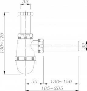 Syfon AKCES 17034 PÓŁSYFON UMYWALKOWY BUTELKOWY FI 32 // SUT.BS.A.32 2