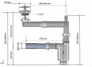 Syfon AKCES 19090 SYFON UMYWALKOWY LOCO - TELESKOPOWY RAMIĘ REGUL. (180-280MM), OSZCZ. PRZESTRZ. NAKŁADKA NIERDZEWNA ODEJŚCIE PROSTE FI 32 // SUT.A.32-LOCO-TELESKOP 2