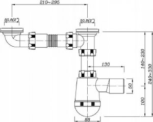 Syfon AKCES 19951 SYFON ZLEW. 2-KOM BUTELKOWY, SITKO NIERDZEW.2 KOREK PCV FI 50 // SZT.A.50-PP-2KOM-2 2