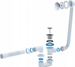 Syfon AKCES 19973 SYFON WANNOWY, KOREK METAL. KLIK-KLAK CHROM., OSŁONA ABS CHROM. FI 40/50 ELAST. // SW+KLIK-KLAK-A 2