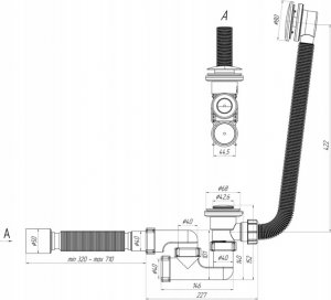 Syfon AKCES 19973 SYFON WANNOWY, KOREK METAL. KLIK-KLAK CHROM., OSŁONA ABS CHROM. FI 40/50 ELAST. // SW+KLIK-KLAK-A 5