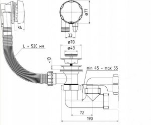 Syfon AKCES 19975P SYFON WANNOWY KOREK AUTOMAT. POKRĘTŁO CHROM, ODEJŚCIE OBROTOWE FI 50 // SW+AUTOMAT 7