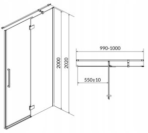 Cersanit S159-002 DRZWI NA ZAWIAS. KAB, PRYSZNIC CREA 100X200 PRAWE TRANSP. / // KNC.DRZ-CREA-100X200-TR-P 2