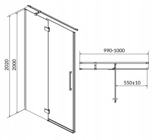 Cersanit S159-001 DRZWI NA ZAWIAS. KAB, PRYSZNIC CREA 100X200 LEWE TRANSP. / // KNC.DRZ-CREA-100X200-TR-L 2
