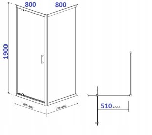 Cersanit S157-009 KABINA KWADRATOWA ARTECO PIVOT 80X80X190 SZKŁO TRANSP. // KNC.ART-PIVOT-80X190 15