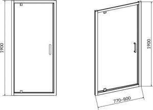 Cersanit drzwi pivot kabiny kwadratowej Arteco 80x190 szkło transparentne (KNC.PIVOT-80X190) 2