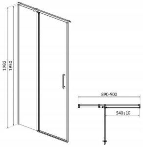 Cersanit S162-005 DRZWI NA ZAWIAS. KABINY PRYSZNIC MODUO 90X195 LEWE TRANSP. // KNC.DRZ-MODUO-90X195-TR-L 2