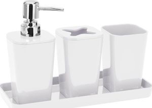 Bathroom Solutions Zestaw ŁAZIENKOWY dozownik do mydła kubek BIAŁY uniwersalny 1