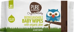 Pure Beginnings Biodegradowalne chusteczki nawilżane z organicznym aloesem 64 szt. 1
