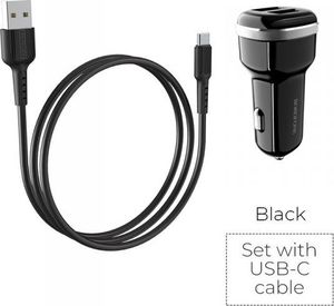 Ładowarka Borofone Borofone - ładowarka samochodowa 2x USB kabel USB-C w zestawie, czarny 1