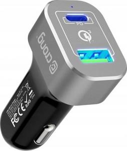 Ładowarka Crong Power Car 1x USB-A 1x USB-C  (CRG-PWRC-USBC63-ALU) 1