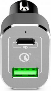 Ładowarka Crong Power Car 1x USB-A 1x USB-C  (CRG-PWRC-USBC63-ALU) 3