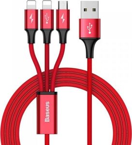 Kabel USB Baseus USB-A - USB-C, microUSB, Lightning 1.2 m Czerwony (42660-uniw) 1