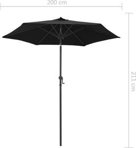 vidaXL Parasol, czarny, 200 x 211 cm, aluminium 7